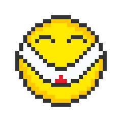 Obraz premium Laughs face icon. Pixel art emoticons. Vector illustration.