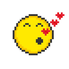Fototapeta premium Kissed face icon. Pixel art emoticons. Vector illustration.