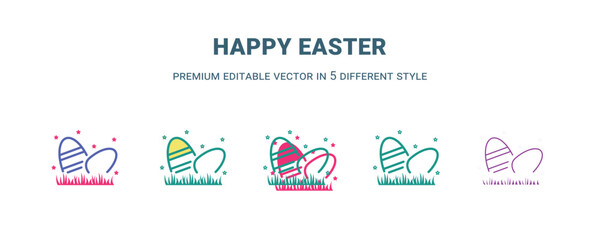 happy easter icon in 5 different style. Outline, filled, two color, thin happy easter icon isolated on white background. Editable vector can be used web and mobile
