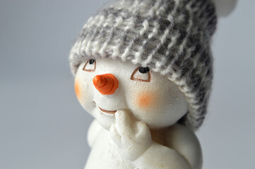 Closeup of a ceramic snowman