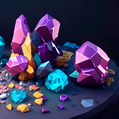 drawn gems on a plain background with copy space, digital illustrations of colorful gems and treasures for game design, generative ai