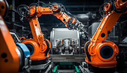 industrial machine automatic robotic arm, smart modern factory automation using advanced machines, industrial 4.0 manufacturing process, Generative AI