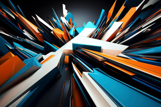 Abstract 3d orange and blue fractal background - Generative Ai