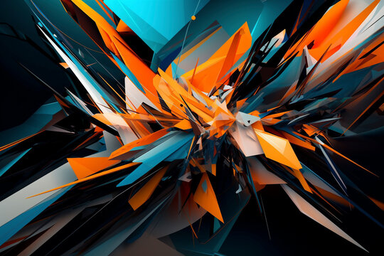Abstract 3d orange and blue fractal background - Generative Ai