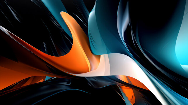 Abstract orange, blanc, and blue background with waves - Generative Ai
