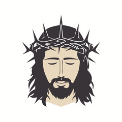 face of Jesus Christ with crown of thorns, flat design isolated. Vector illustration
