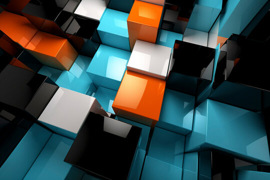 Abstract blue and orange background with squares - Generative Ai