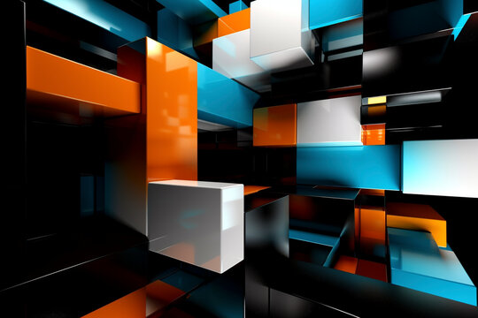 Abstract blue and orange background with squares - Generative Ai