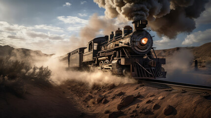 Obraz na płótnie Canvas Raging Locomotive: Wild West Adventure, Generative AI