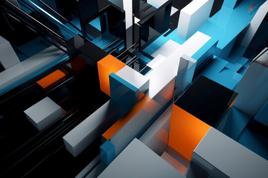 Abstract blue and orange background with squares - Generative Ai