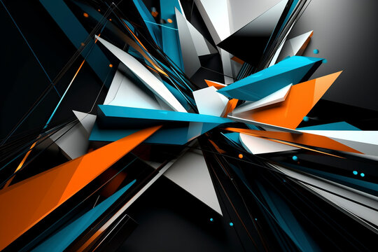 Abstract 3d orange and blue fractal background - Generative Ai
