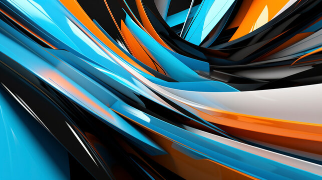 Abstract 3d orange and blue fractal background - Generative Ai