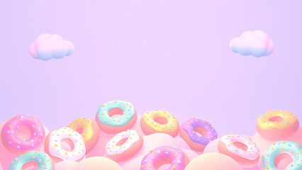 3d rendered sweet donuts on the clouds.