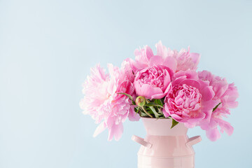 Flowers Pink Peonies . Beautiful peony flower for catalog or online store. Floral shop concept . Flowers deliver.