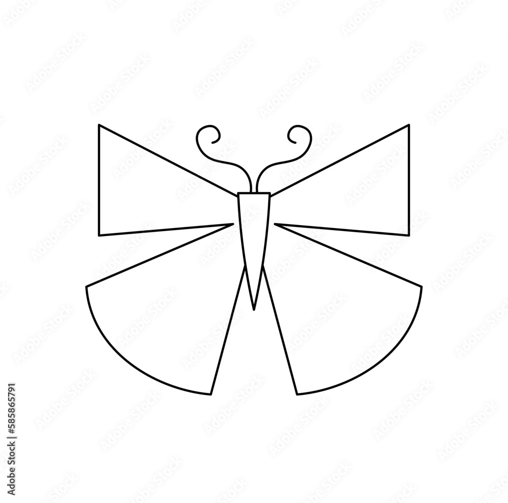 Wall mural vector isolated one single simple minimal geometric butterfly wings symmetrical colorless black and 