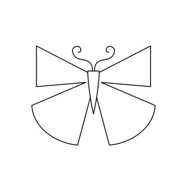Vector isolated one single simple minimal geometric butterfly wings symmetrical colorless black and white contour line easy drawing