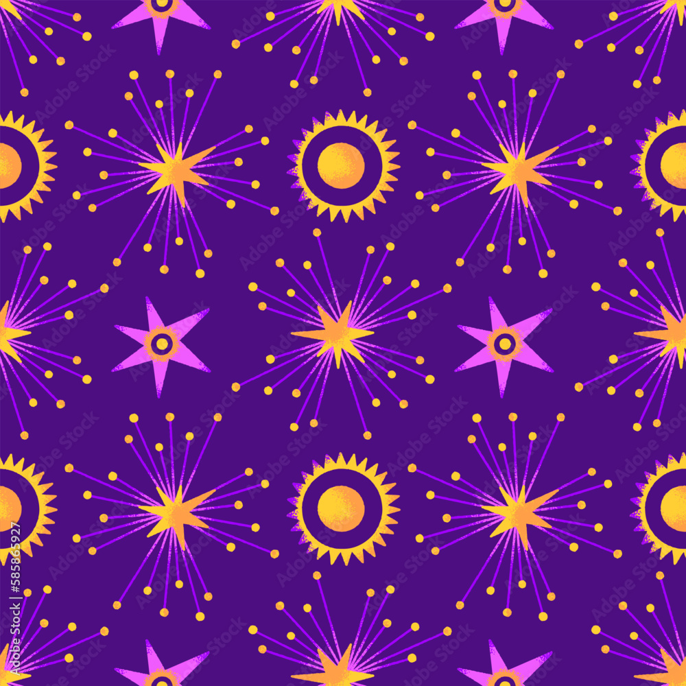 Canvas Prints vector seamless cosmic pattern of planets and stars on dark purple background. repeating celestial d