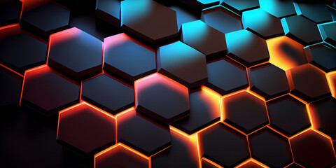 Abstract 3D digital hexagon background - Generative Ai