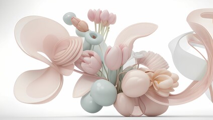 Symphony of abstract shapes together with flowers by generative AI
