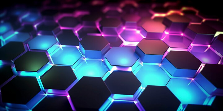 Abstract background hexagon pattern with glowing lights - Generative Ai