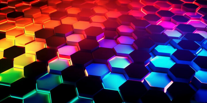 Abstract background hexagon pattern with glowing lights - Generative Ai