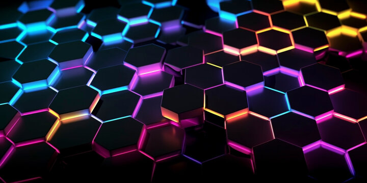 Abstract background hexagon pattern with glowing lights - Generative Ai