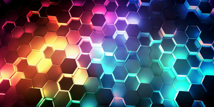 Abstract background hexagon pattern with glowing lights - Generative Ai