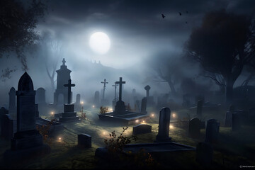 Fototapeta na wymiar Cemetery at night