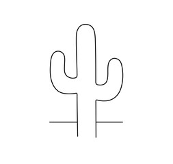 Vector isolated one single simple minimal big triple cactus in desert landscape colorless black and white contour line easy drawing