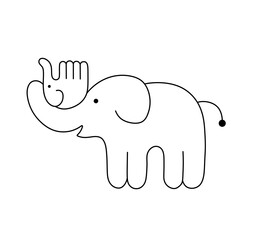 Vector isolated cute cartoon big elephant with baby elephant mother father with baby playing colorless black and white contour line easy drawing