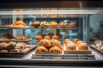 Bakery shop background, generative ai