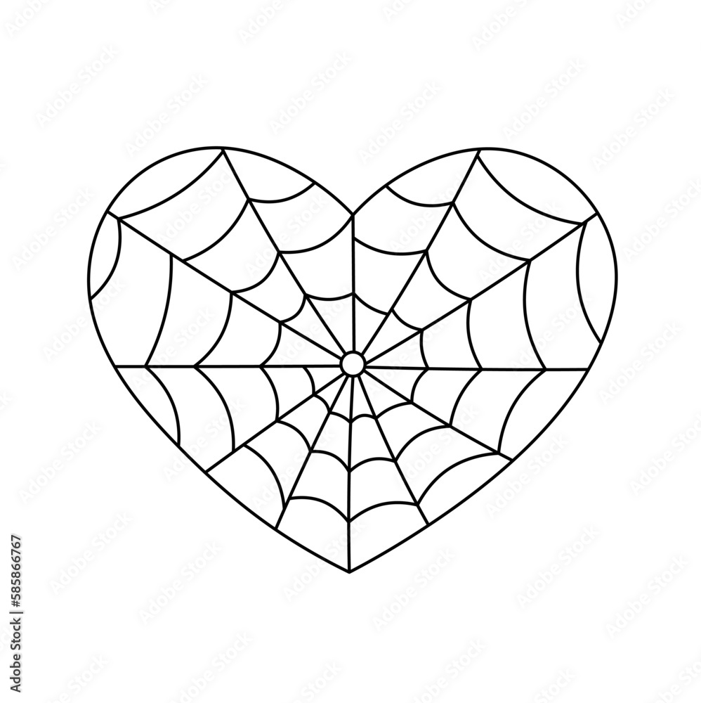Poster vector isolated one single heart shaped spider web cobweb gossamer colorless black and white contour