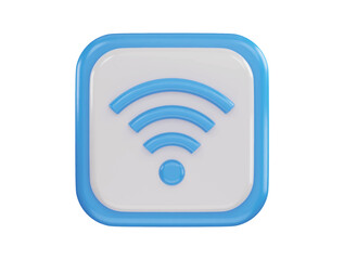 A blue and white square with wifi icon 3d rendering vector illustration