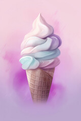 Soft serve ice cream in a cone in the style of procreate brush