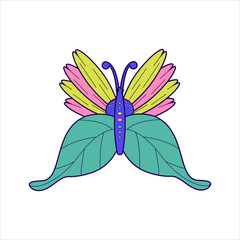 Flower butterfly isolated on white background. Vibrant floral print. Vector illustration.