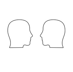 Vector isolated two mirror symmetrical heads side view colorless black and white contour line easy drawing