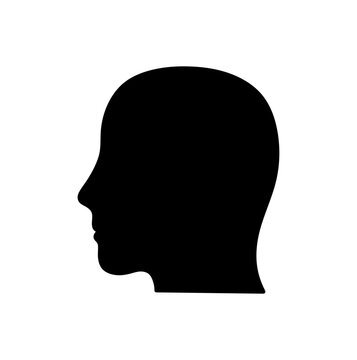 Vector isolated one single bald head side view contour colorless black and white outline silhouette shadow shape