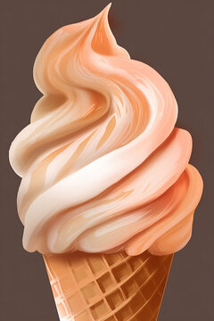Soft serve ice cream in a cone in the style of procreate brush