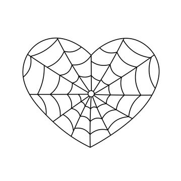 Vector isolated one single heart shaped spider web cobweb gossamer colorless black and white contour line easy drawing