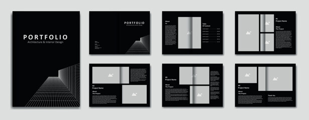 Architecture Portfolio Design Template, Architectural Portfolio Layout Design, A4 Size Print Ready Brochure For Architectural Design.