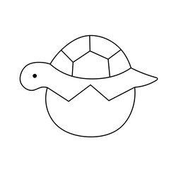 Vector isolated one single cute cartoon tiny baby turtle inside egg shell colorless black and white contour line easy drawing