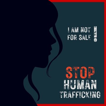 Hand stop sign Human Trafficking Concept, Stop Human Trafficking,  Against Women, Women Rights, Domestic Violence, child with human trafficking sign silhouette, 2d background,  I AM NOT
FOR SALE, Face