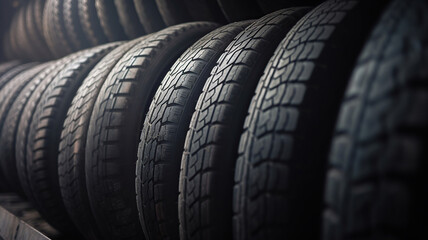 Obraz premium car tires pile with place for text. Generative Ai