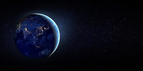 Planet earth from the space at night. Green planet or Globe on galaxy. Elements of this image furnished by NASA