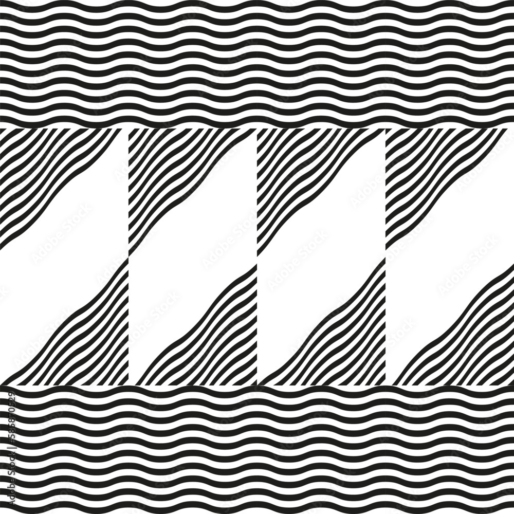 Fototapete Modern abstract geometric contemporary vector seamless diagonal pattern with simple elements and shapes. Graphic black and white minimalist background.