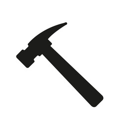 Icono de martillo sobre un fondo blanco liso y aislado. Vista de frente y de cerca. Copy space - obrazy, fototapety, plakaty