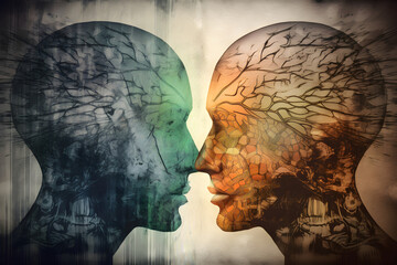 Schizophrenia concept, symbol of depresion, dementia. Generative AI