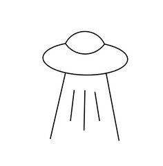 Vector isolated one single flying saucer with light ray colorless black and white contour line easy drawing