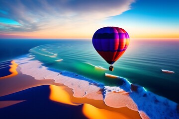Rendering of "Balloon Adventure Over The Ocean". Generative AI. 