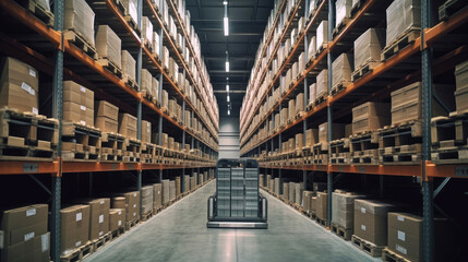 Fototapeta premium Interior of a modern warehouse. Generative AI